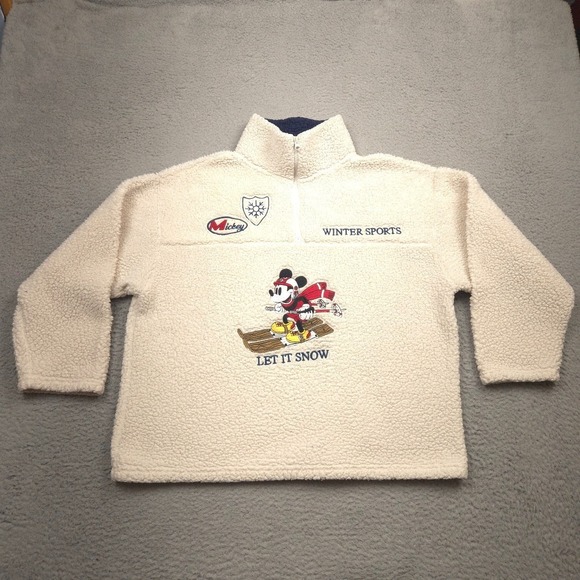 Disney Jackets & Blazers - Disney Mickey Mouse Sherpa 1/4 Zip Pullover XXL Let It‎ Snow Winter Sports